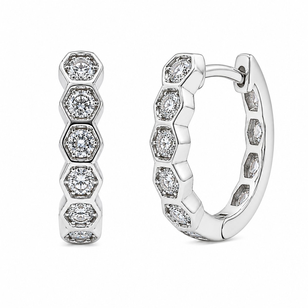 Rhodium Plated 925 Sterling Silver Lab Grown Diamond Hoop Earrings - LGME00018