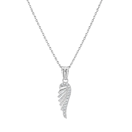Rhodium Plated 925 Sterling Silver Lab Grown Diamond Angel Wing Pendant Necklace- LGMN00028