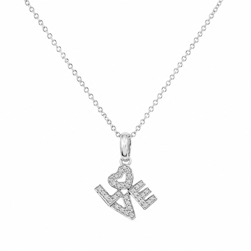 Rhodium Plated 925 Sterling Silver Lab Grown Diamond Love Pendant Necklace- LGMN00029