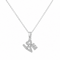 Rhodium Plated 925 Sterling Silver Lab Grown Diamond Love Pendant Necklace- LGMN00029