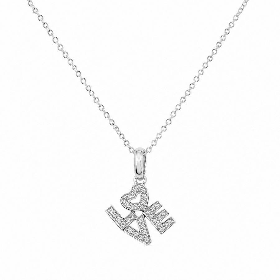 Rhodium Plated 925 Sterling Silver Lab Grown Diamond Love Pendant Necklace- LGMN00029