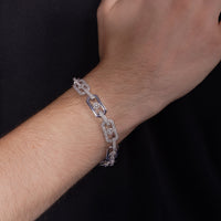 Rhodium Plated 925 Sterling Silver Moissanite Geometric Alternating Link Pave 10.8mm Necklace - MGMB00112