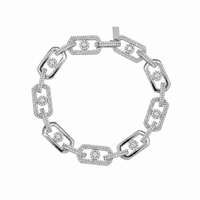 Rhodium Plated 925 Sterling Silver Moissanite Geometric Alternating Link Pave 10.8mm Necklace - MGMB00112
