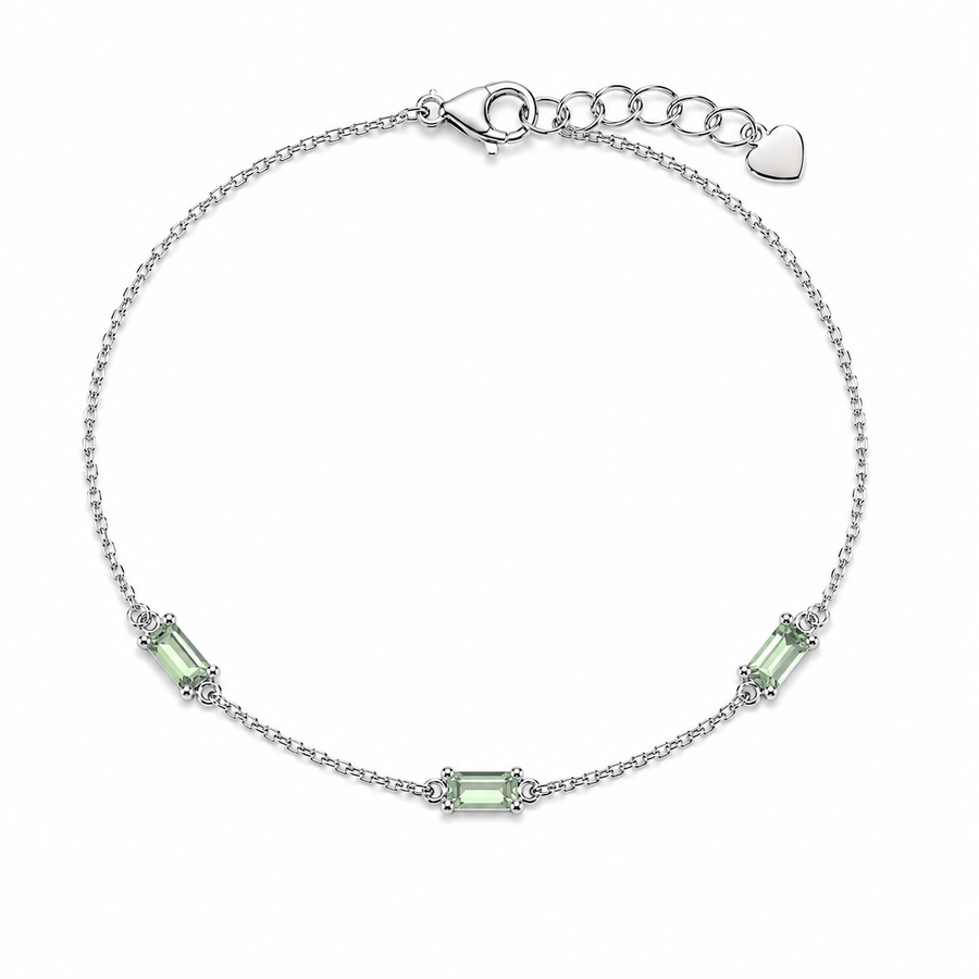 Rhodium Plated 925 Sterling Silver Moissanite Dainty Baguette Charm Adjustable Bracelet - MGMB00120