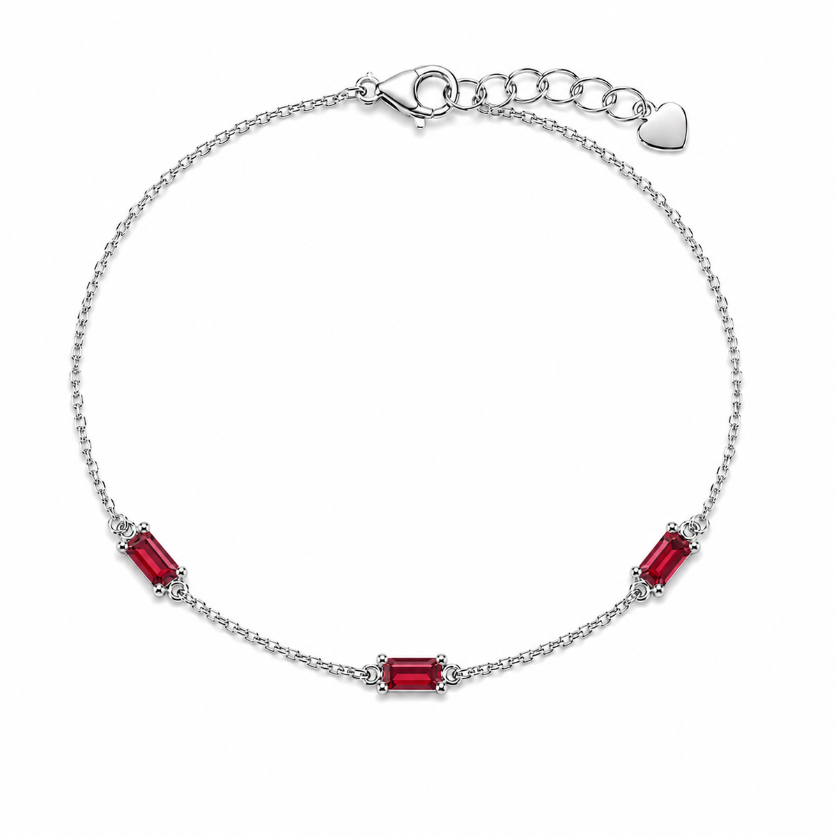 Rhodium Plated 925 Sterling Silver Moissanite Dainty Baguette Charm Adjustable Bracelet - MGMB00120