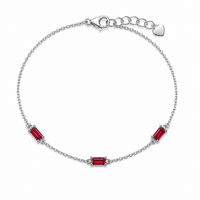 Rhodium Plated 925 Sterling Silver Moissanite Dainty Baguette Charm Adjustable Bracelet - MGMB00120