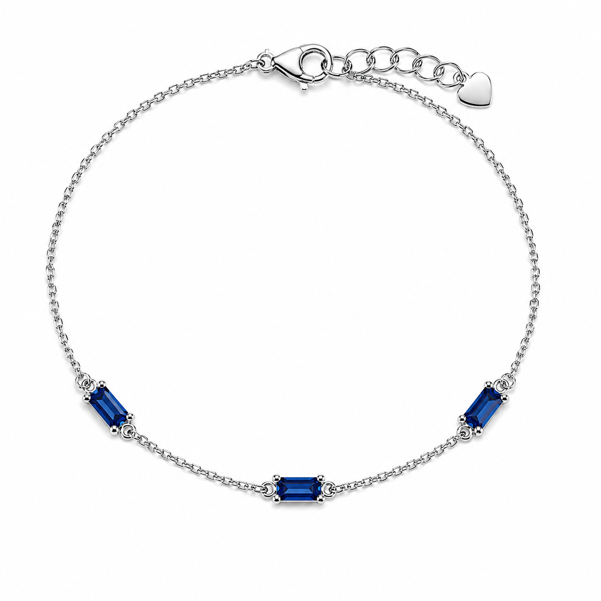 Rhodium Plated 925 Sterling Silver Moissanite Dainty Baguette Charm Adjustable Bracelet - MGMB00120