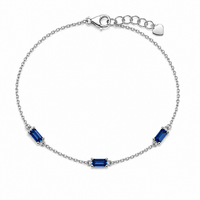 Rhodium Plated 925 Sterling Silver Moissanite Dainty Baguette Charm Adjustable Bracelet - MGMB00120