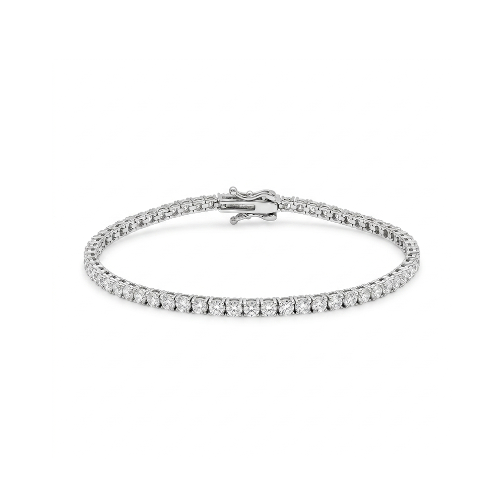 Rhodium Plated 925 Sterling Silver Moissanite 2mm Tennis Bracelet - MGMB00130-7.25