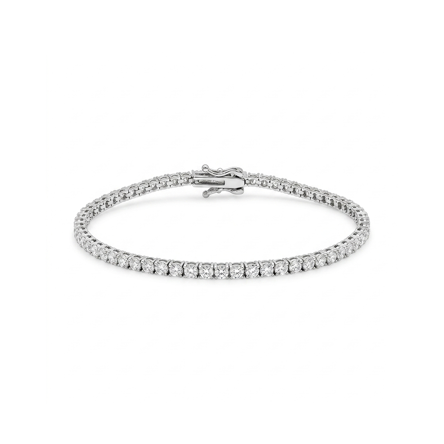 Rhodium Plated 925 Sterling Silver Moissanite 2mm Tennis Bracelet - MGMB00130-7.25