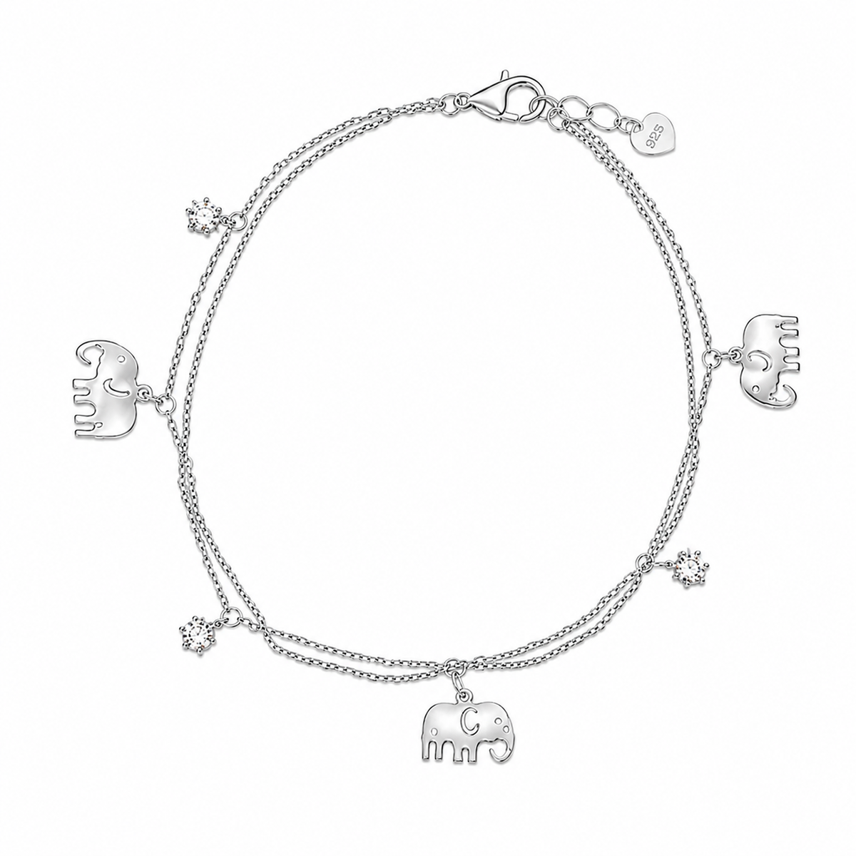 Rhodium Plated 925 Sterling Silver Moissanite Elephant Charm Bracelet - MGMB00158