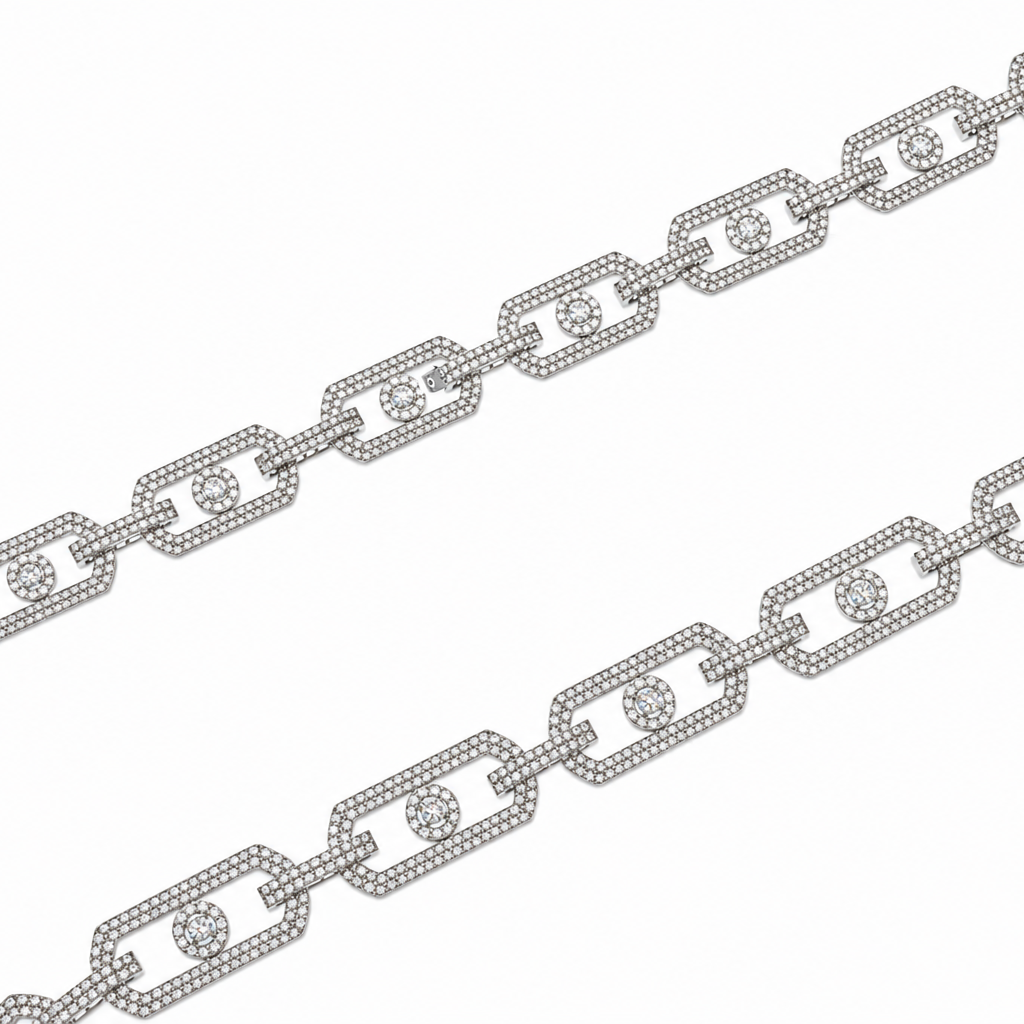 Rhodium Plated 925 Sterling Silver Moissanite Geometric Link Pave 11mm Necklace - MGMN00009