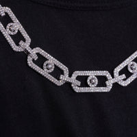 Rhodium Plated 925 Sterling Silver Moissanite Geometric Link Pave 11mm Necklace - MGMN00009