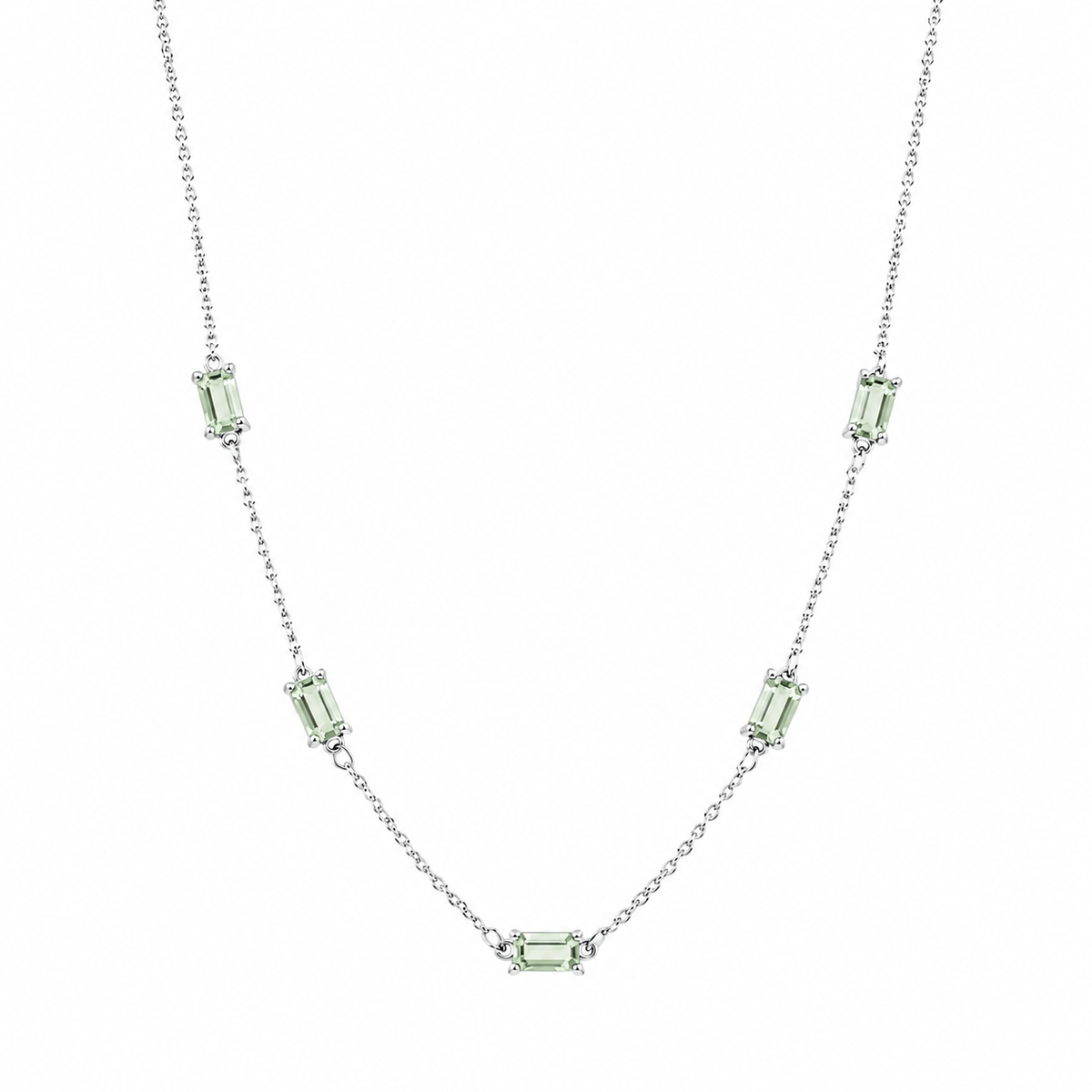 Rhodium Plated 925 Sterling Silver Moissanite Dainty Baguette Charm Adjustable Necklace - MGMN00036