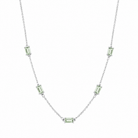 Rhodium Plated 925 Sterling Silver Moissanite Dainty Baguette Charm Adjustable Necklace - MGMN00036
