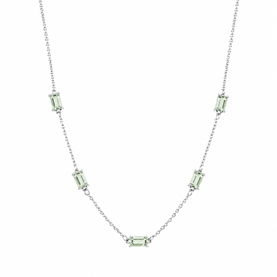 Rhodium Plated 925 Sterling Silver Moissanite Dainty Baguette Charm Adjustable Necklace - MGMN00036