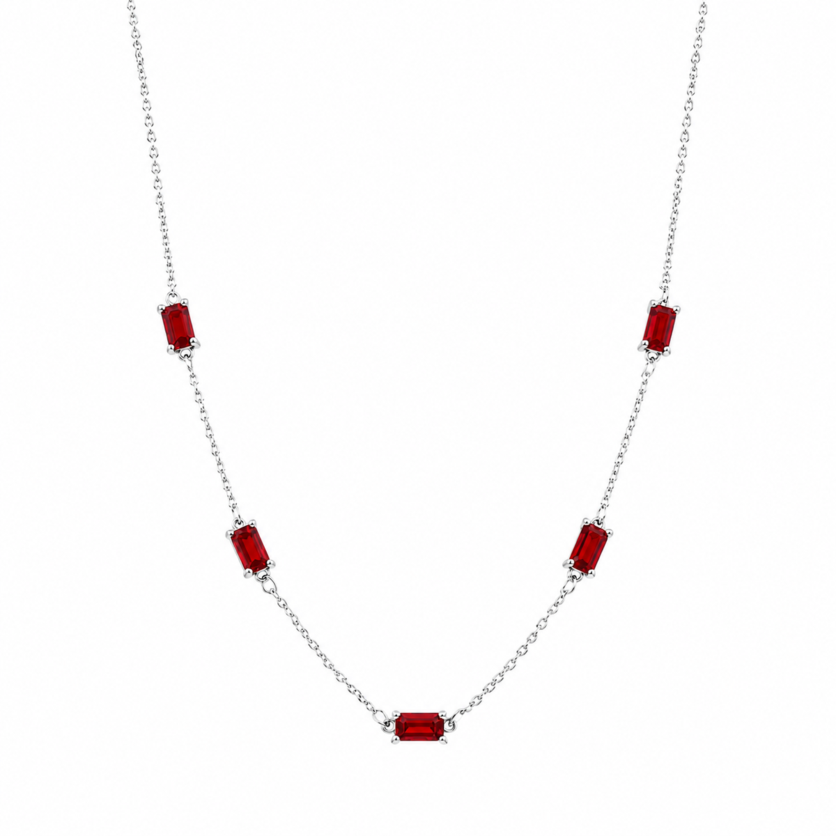 Rhodium Plated 925 Sterling Silver Moissanite Dainty Baguette Charm Adjustable Necklace - MGMN00036