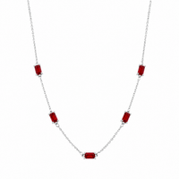 Rhodium Plated 925 Sterling Silver Moissanite Dainty Baguette Charm Adjustable Necklace - MGMN00036