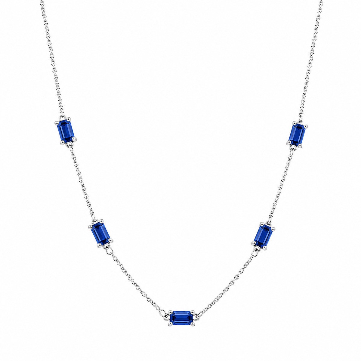 Rhodium Plated 925 Sterling Silver Moissanite Dainty Baguette Charm Adjustable Necklace - MGMN00036