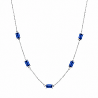 Rhodium Plated 925 Sterling Silver Moissanite Dainty Baguette Charm Adjustable Necklace - MGMN00036