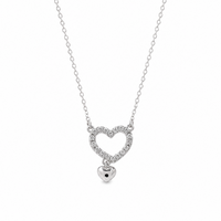 Two-Tone 925 Sterling Silver Moissanite Open Heart Dangling Heart Charm Necklace - MTGN00015
