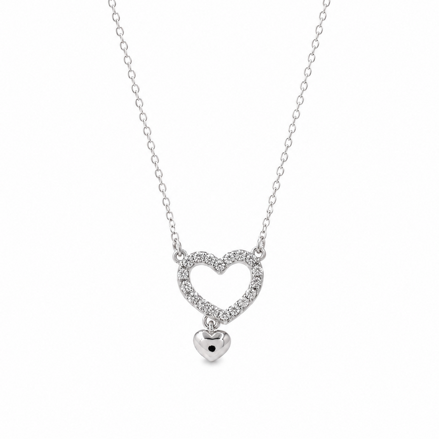 Two-Tone 925 Sterling Silver Moissanite Open Heart Dangling Heart Charm Necklace - MTGN00015