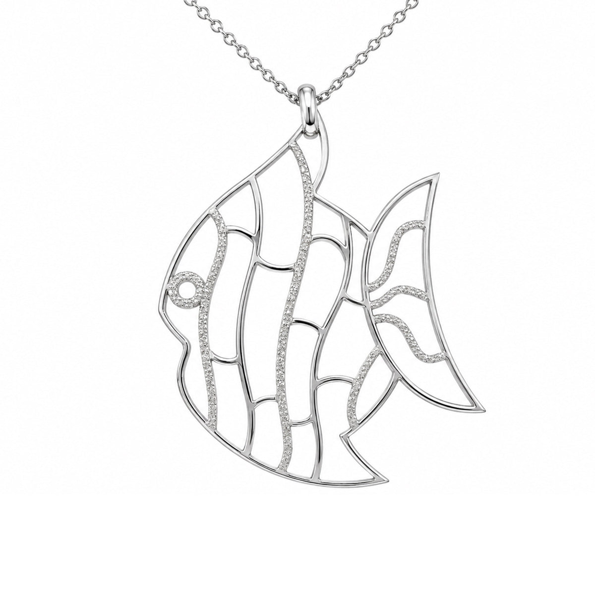 Clearance-High Polished 925 Sterling Silver Large Abstract Fish Pendant Necklace - STP00283