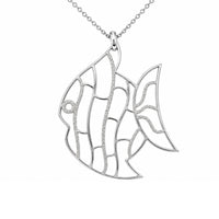 Clearance-High Polished 925 Sterling Silver Large Abstract Fish Pendant Necklace - STP00283