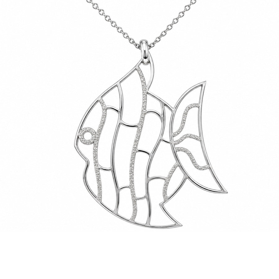 Clearance-High Polished 925 Sterling Silver Large Abstract Fish Pendant Necklace - STP00283