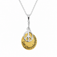 Clearance - Two-Tone 925 Sterling Silver Let There Be Peace Oval Disc Pendant Necklace - STP00868