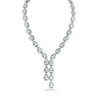 Rhodium Plated 925 Sterling Silver CZ Tear Drop Dangle Bridal Necklace - STP01839