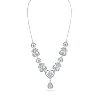 Rhodium Plated 925 Sterling Silver Victorian Hearts Teardrop Clear CZ Bridal Necklace - STP01841