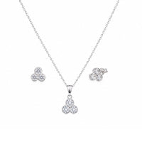 Rhodium Plated 925 Silver Trefoil CZ Stud Earring and Necklace Set - STS00013