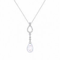 Rhodium Plated 925 Silver Open Teardrop CZ Dangling Stud Earring and Necklace Bridal Set - STS00074