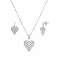 Rhodium Plated 925 Sterling Silver Heart CZ Stud Earring and Necklace Set - STS00164