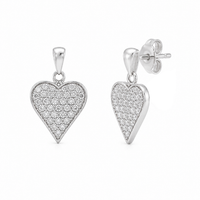 Rhodium Plated 925 Sterling Silver Heart CZ Stud Earring and Necklace Set - STS00164