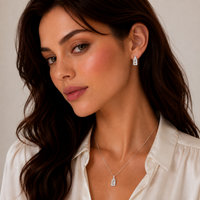Rhodium Plated 925 Silver Cluster & Princess Cut CZ Stud Earring and Necklace Set - STS00360