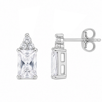 Rhodium Plated 925 Silver Cluster & Princess Cut CZ Stud Earring and Necklace Set - STS00360