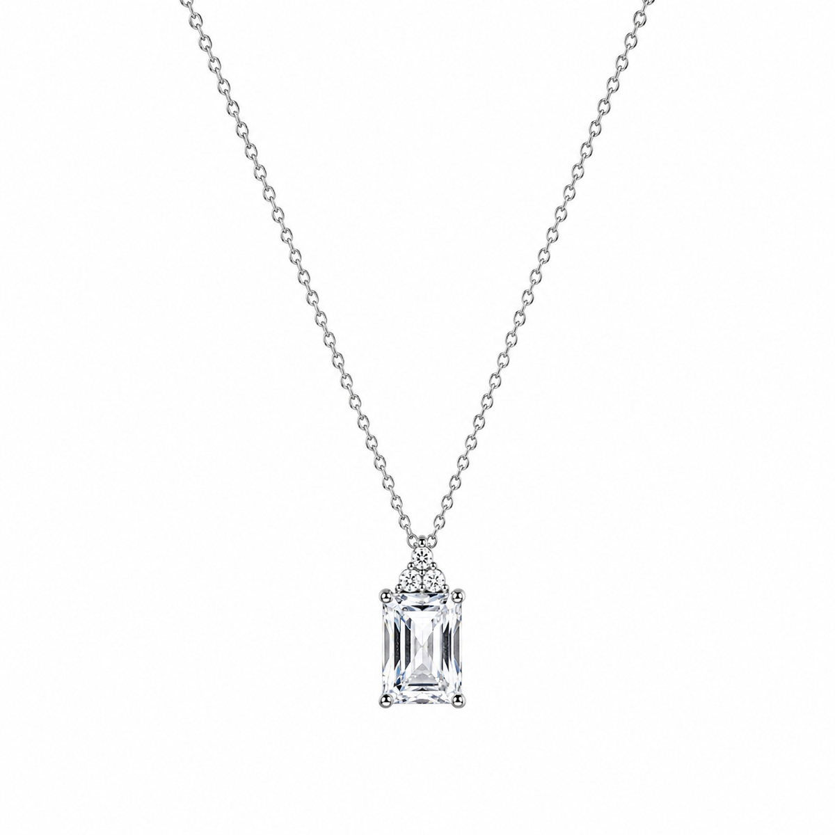 Rhodium Plated 925 Silver Cluster & Princess Cut CZ Stud Earring and Necklace Set - STS00360