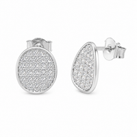 Rhodium Plated 925 Silver Waved Oval CZ Pave Stud Earring and Necklace Set - STS00412