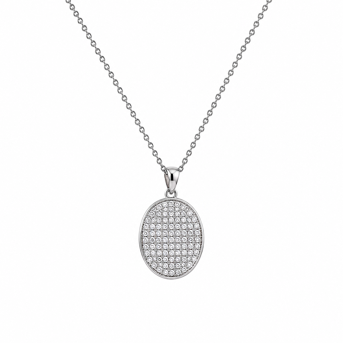 Rhodium Plated 925 Silver Waved Oval CZ Pave Stud Earring and Necklace Set - STS00412