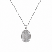 Rhodium Plated 925 Silver Waved Oval CZ Pave Stud Earring and Necklace Set - STS00412