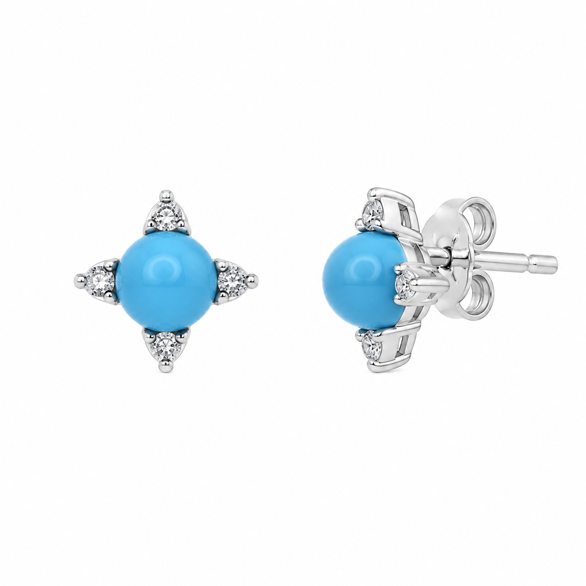 Rhodium Plated 925 Silver Turquoise & CZ Stud Earring and Necklace Set - STS00476