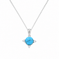 Rhodium Plated 925 Silver Turquoise & CZ Stud Earring and Necklace Set - STS00476