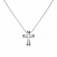 Rhodium Plated 925 Sterling Silver Diamond Cut Cross Necklace - TGN00020