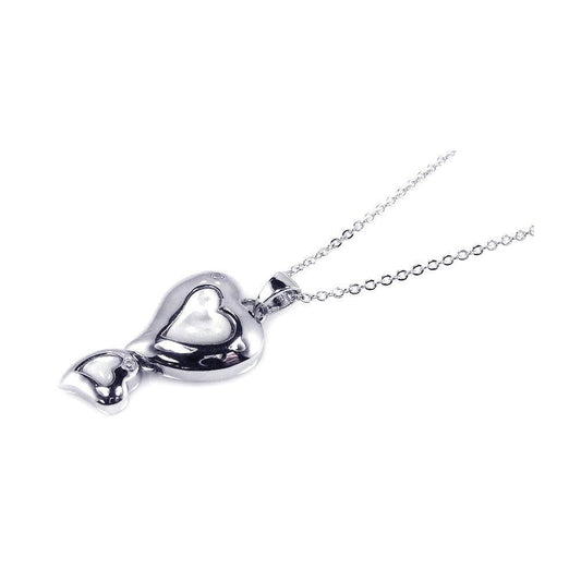 Clearance-Silver 925 Mother Pearl Rhodium Plated Double Heart Pendant Necklace - BGP00108