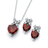 Rhodium Plated 925 Sterling Silver Clear Round & Birthstone Heart CZ Stud Earring and Necklace Set - BGS00399