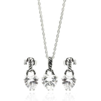 Silver 925 Rhodium Plated Heart CZ Dangling Stud Earring and Necklace Set - STS00261