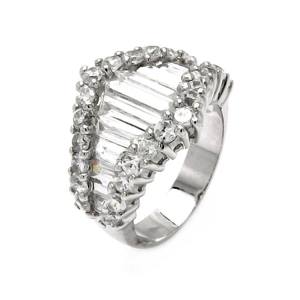 Silver 925 Rhodium Plated Baguettes CZ Ring - STR00051