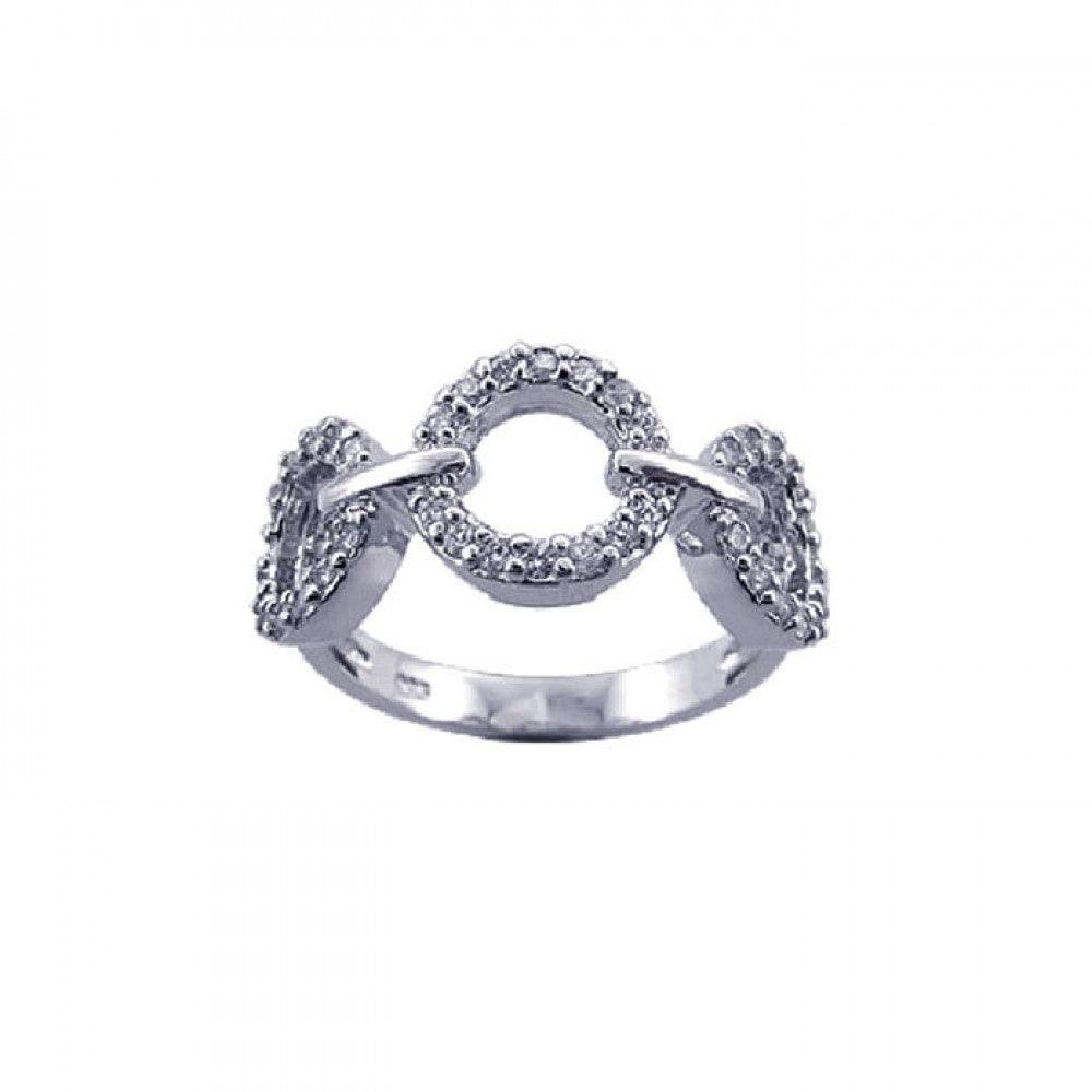 Silver 925 Rhodium Plated CZ 3 Open Circle Ring - STR00602